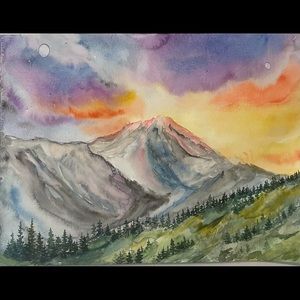 Mount rainier National park watercolor painting